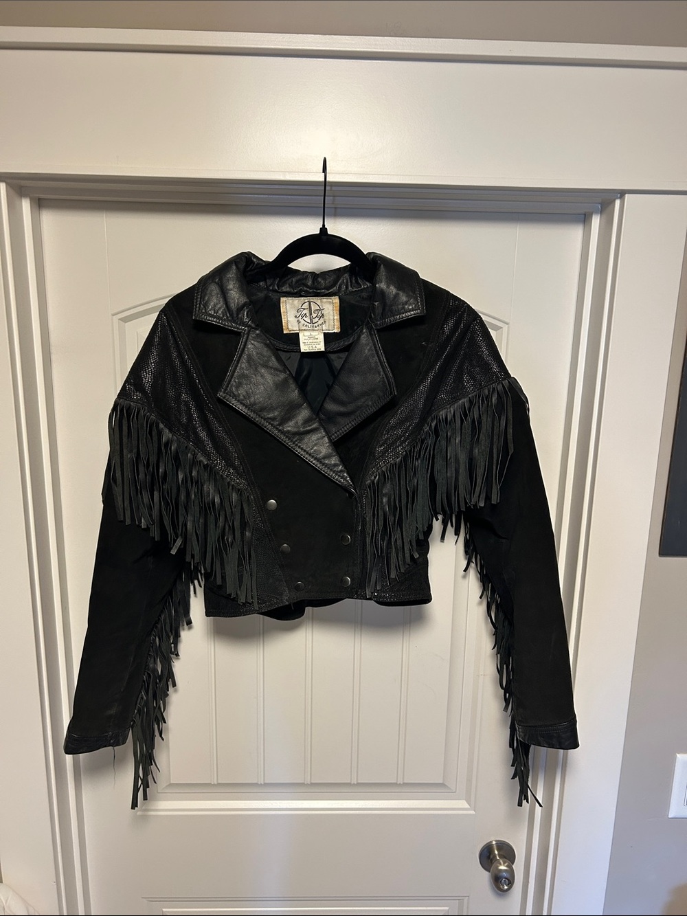 Fringe Leather Cropped Jacket - Black